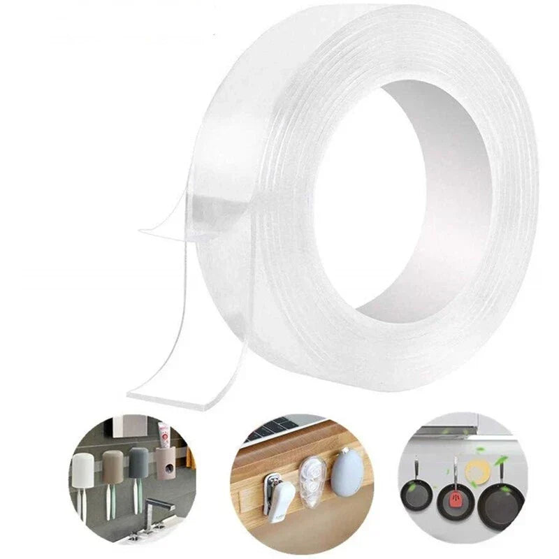Set 2 benzi dublu adezive transparente | Fixare fara cuie pentru pereti, mobila, cabluri | Reutilizabile, lavabile, usor de taiat si montat