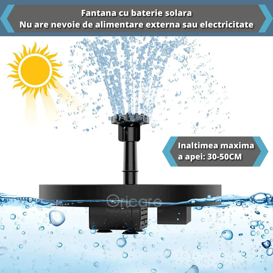 Fantana solara SunnyWater pentru iaz, gradina sau decor exterior | Jeturi de apa decorative cu panou solar automat | Fara cabluri