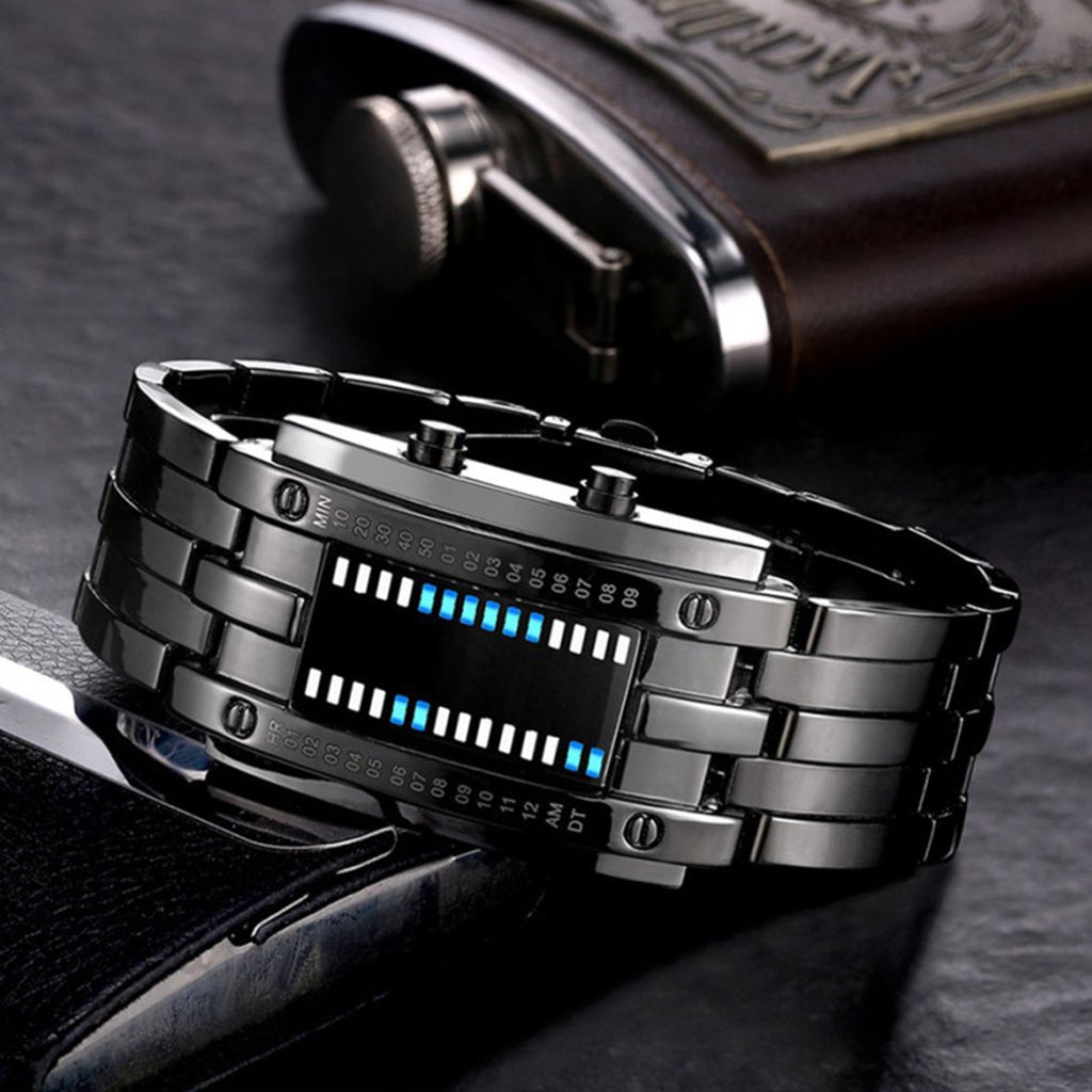 Ceas LED stil bratara unisex din otel inoxidabil | Design modern cu afisaj digital ascuns | Accesoriu elegant casual si fashion