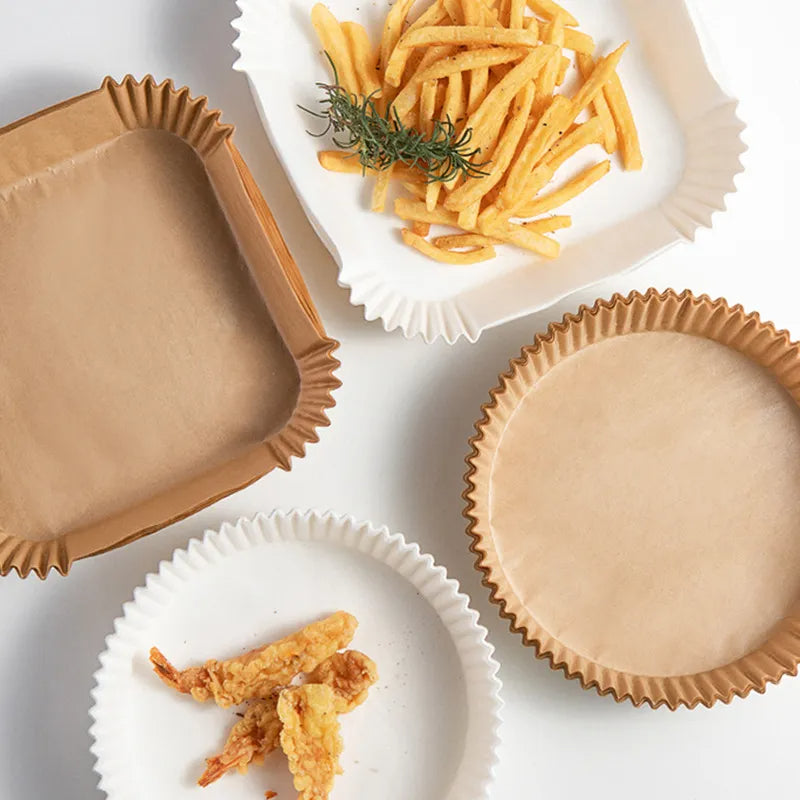 Set 2x100 hartii de copt pentru Airfryer 16x16x4.5cm | Tavi unica folosinta friteuza | Antiaderente, rezistente la caldura, usor de folosit