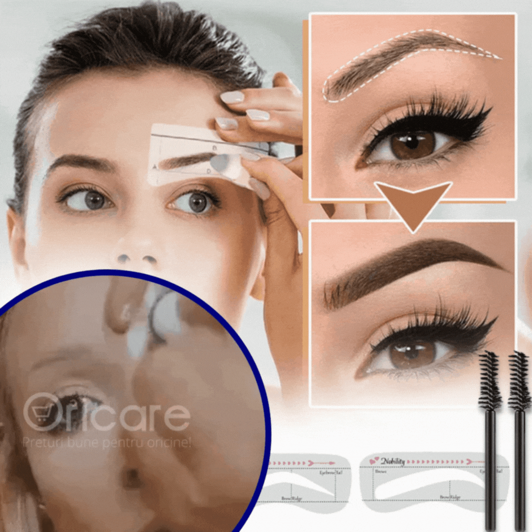Kit sprancene cu sabloane si pudra pentru contur perfect | Set complet pentru stilizare si umplere | Make-up rapid si precis acasa