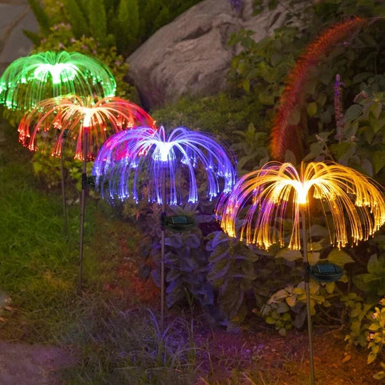 Set 2 lampi solare RGB tip palmier | Decor exterior cu lumina colorata pentru curte si gradina | Iluminat ambiental rezistent