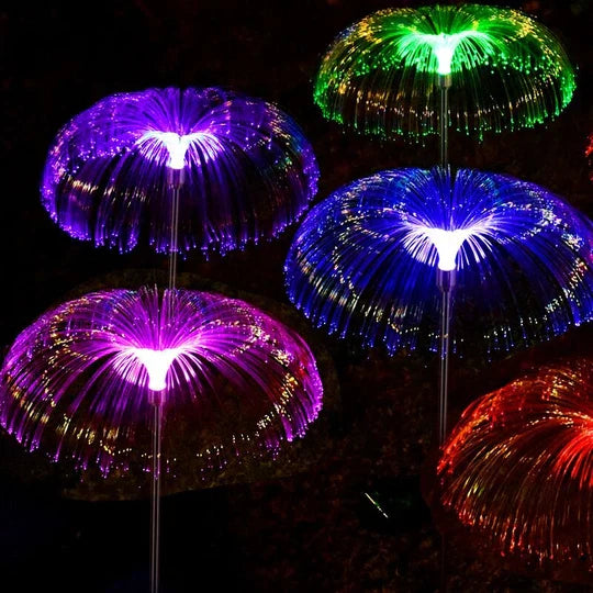 Set 2 lampi solare RGB tip palmier | Decor exterior cu lumina colorata pentru curte si gradina | Iluminat ambiental rezistent