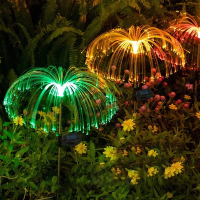 Set 2 lampi solare RGB tip palmier | Decor exterior cu lumina colorata pentru curte si gradina | Iluminat ambiental rezistent