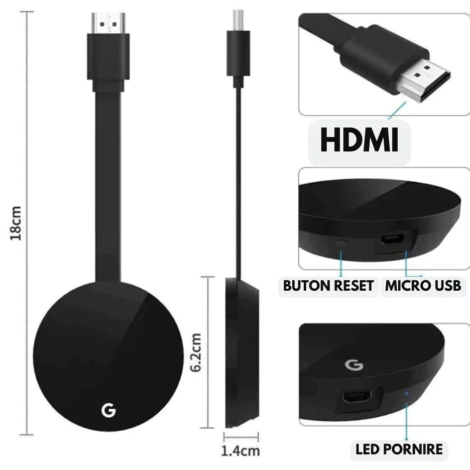 Dispozitiv partajare continut Chromecast | Streaming wireless HD | Compatibil smartphone, tableta, laptop | Instalare usoara si rapida