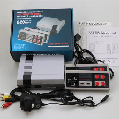 Consola retro pentru TV cu 620 jocuri clasice | RetroPlay cu 2 controllere | Jocuri video vechi anii 80 90 pentru copii si adulti