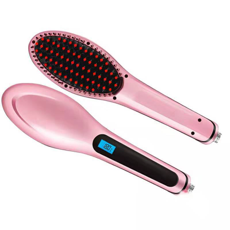 Perie pentru indreptarea parului PinkBrush cu ecran LCD | Incalzire rapida si reglabila | Design ergonomic, usor de folosit si eficient