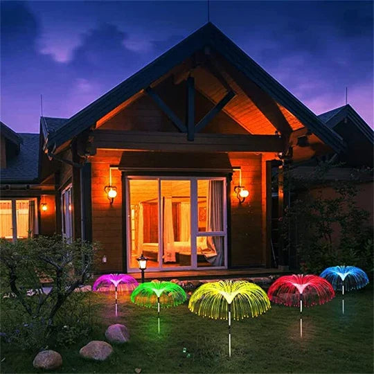 Set 2 lampi solare RGB tip palmier | Decor exterior cu lumina colorata pentru curte si gradina | Iluminat ambiental rezistent