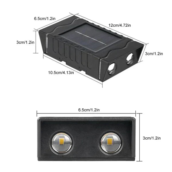 Set 4 lampi solare de perete cu lumina alb cald bidirectionala, 4 LED