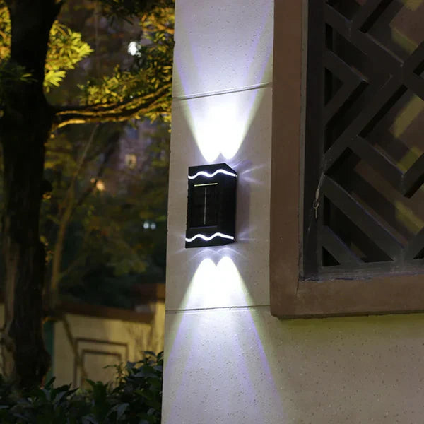 Set 4 lampi solare de perete cu lumina alb cald bidirectionala, 4 LED