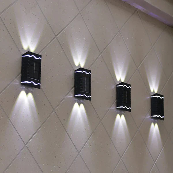 Set 4 lampi solare de perete cu lumina alb cald bidirectionala, 4 LED