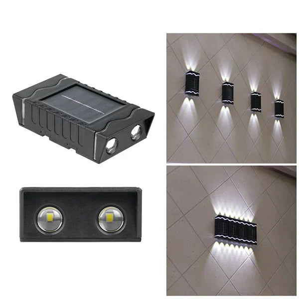 Set 4 lampi solare de perete cu lumina alb cald bidirectionala, 4 LED