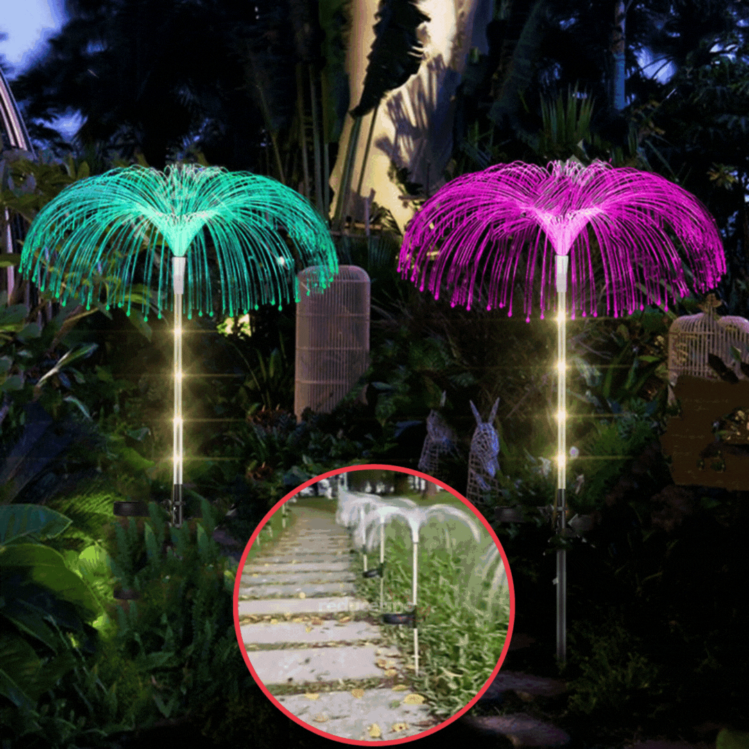 Set 2 lampi solare RGB tip palmier | Decor exterior cu lumina colorata pentru curte si gradina | Iluminat ambiental rezistent