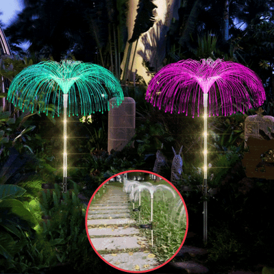 Set 2 lampi solare RGB tip palmier | Decor exterior cu lumina colorata pentru curte si gradina | Iluminat ambiental rezistent