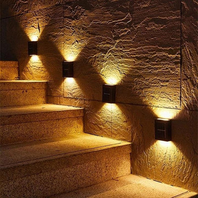 Set 4 lampi solare de perete cu lumina alb cald bidirectionala, 4 LED