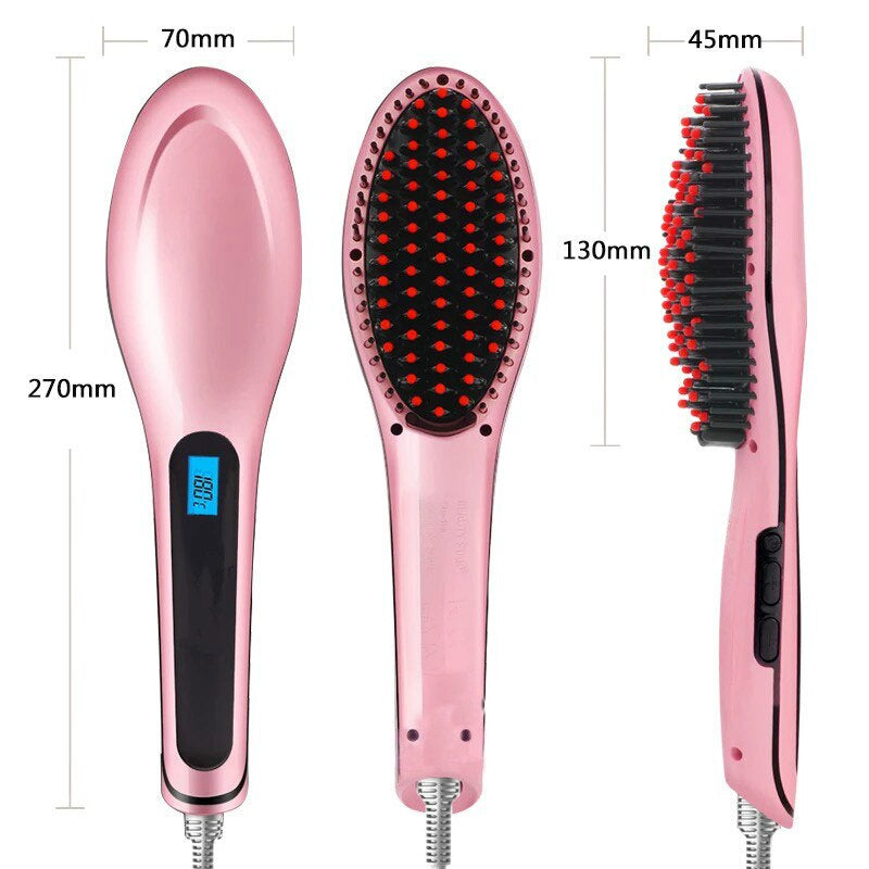 Perie pentru indreptarea parului PinkBrush cu ecran LCD | Incalzire rapida si reglabila | Design ergonomic, usor de folosit si eficient