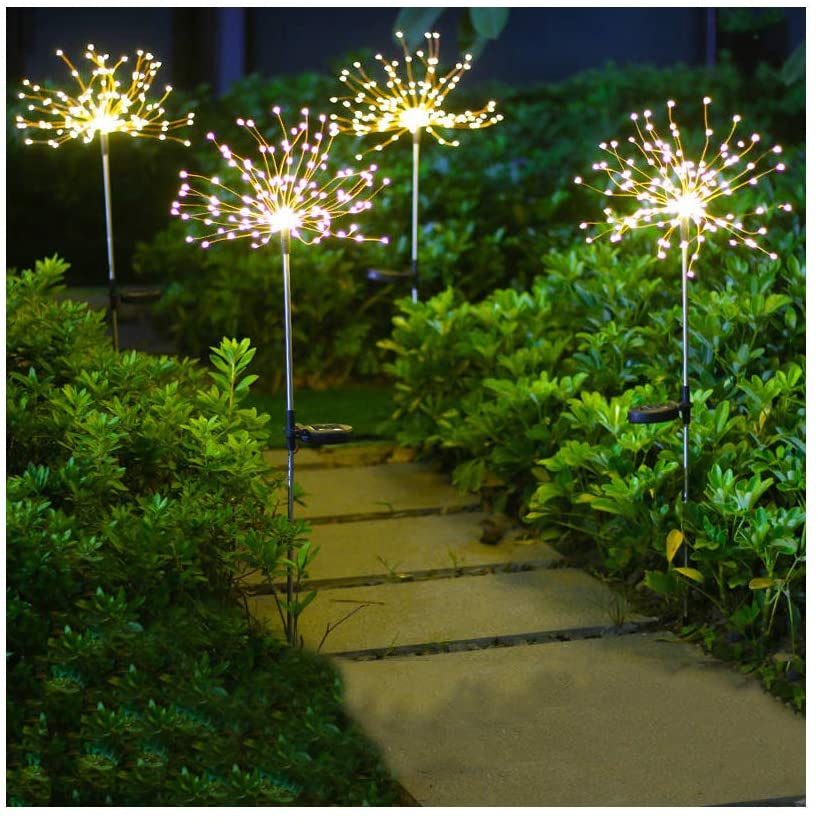 Set 2 lampi solare LED artificii cu 110 LED-uri, alb cald | Design cupru elegant pentru gradina | Iluminat decorativ, rezistente la apa