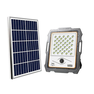 Proiector solar LED 100W cu camera video 1080p | Lampa supraveghere exterioara cu senzor miscare | Iluminat inteligent curte